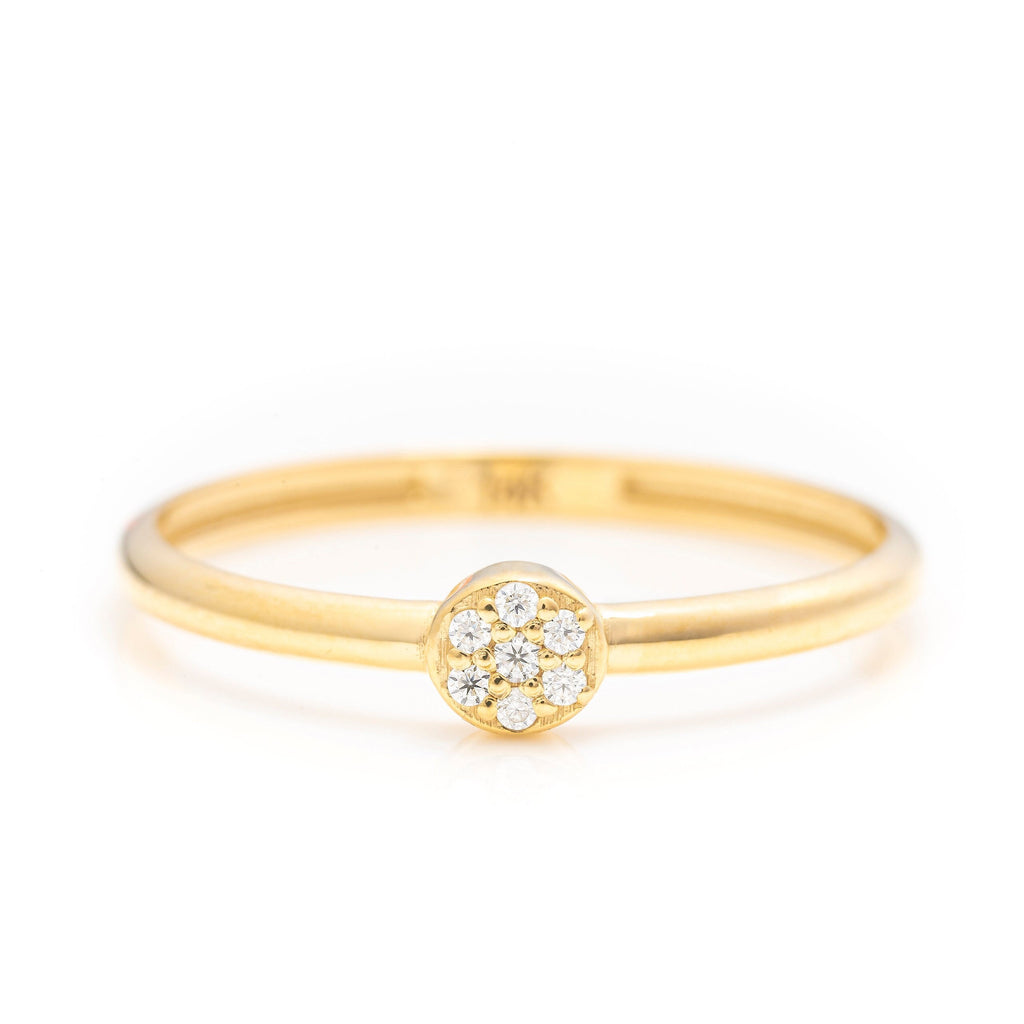 14k Solid Gold Dainty Round Ring, Real Gold Premium Floral Design Ring, Handmade Fine Jewelry By Selanica