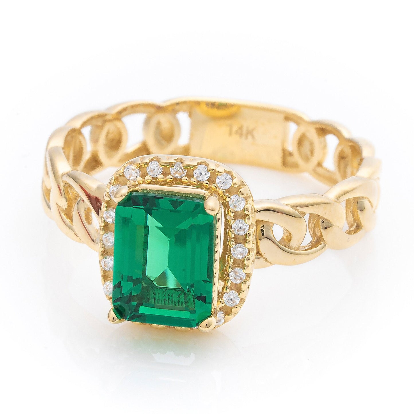 14k Solid Gold Emerald Art Deco Ring / Real Gold Premium Baguette Ring /  Handmade Fine Jewelry By Selanica