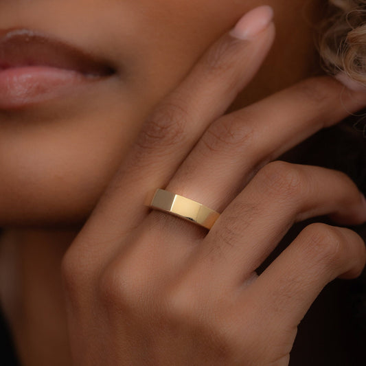 14k Solid Gold Premium Octa Ring, Real Gold Unique Design Geometric Ring,  Wide Octagon Band, Handmade Fine Jewelry By Selanica