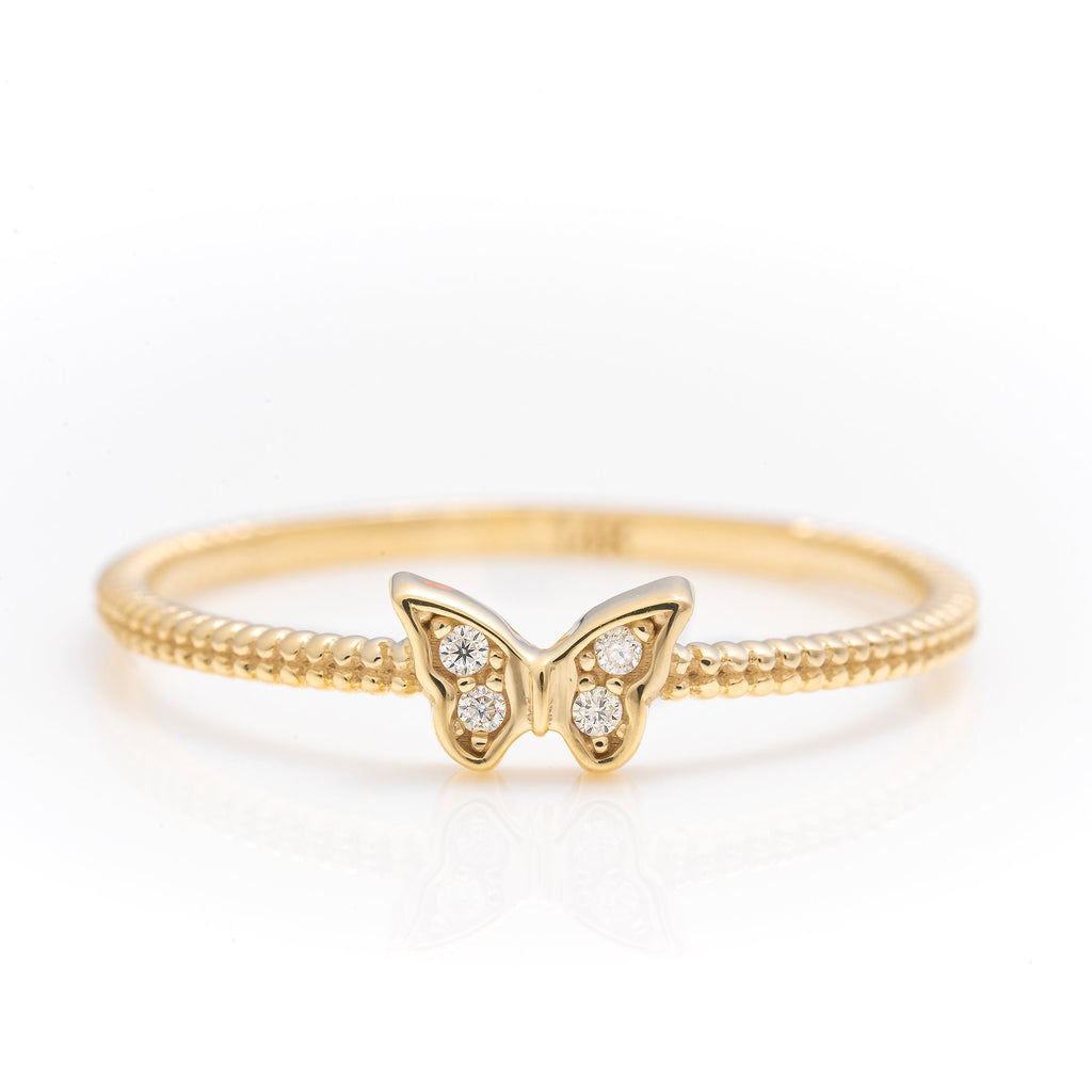 14k Solid Gold Dainty Butterfly Ring / Real Gold Butterfly Ring For Her / Unique Design Band / Handmade Fine Jewelry By Selanica