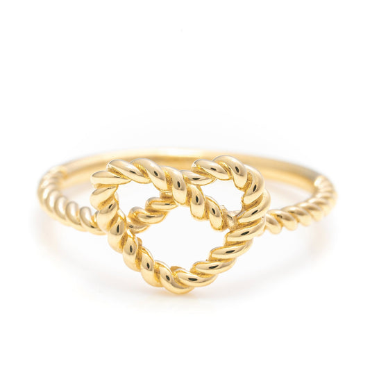 14k Solid Gold Heart Knot Ring / Real Gold Twist Rope Heart Ring / Handmade Fine Jewelry By Selanica