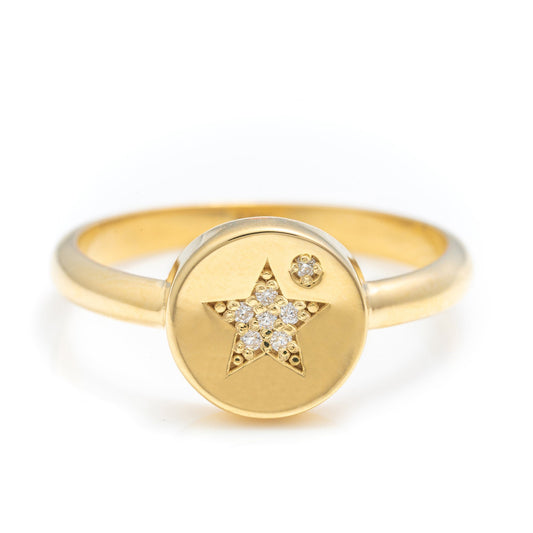 14k Solid Gold Iconic Star Ring, Real Gold Round Celestial Ring, Unique Design Premium Ring For Her, Handmade Fine Jewelry By Selanica