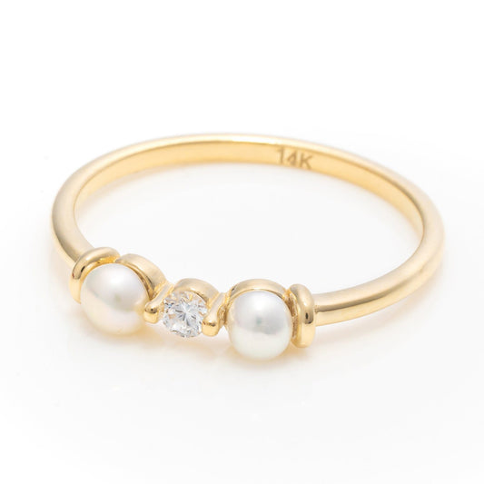 14k Solid Gold Natural Pearl Ring, Real Gold Pearl Ring, Unique Design Premium Pearl Ring, Handmade Fine Jewelry By Selanica