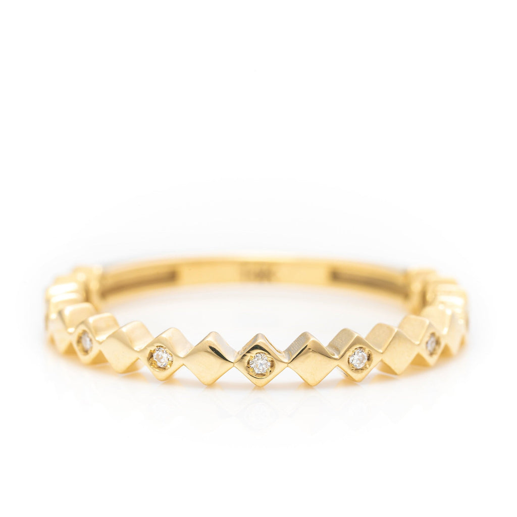 14k Solid Gold Geometric Ring, Real Gold Quadrilateral Eternity Band, Unique Design Premium Stackable Ring, Handmade Fine Jewelry