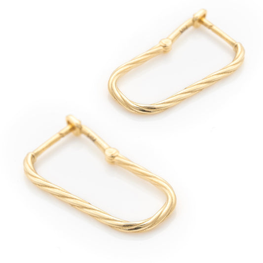 14k Solid Gold Rectangular Twisted Rope Earrings, Real Gold Lightweight and Sturdy Premium Hoops For Her, Handmade Fine Jewelry By Selanica