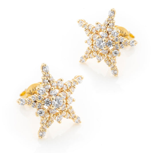 14k Solid Gold Premium Star Earrings (Pair), Handcrafted Unique Design Moissanite Earrings For Her, Handmade Fine Jewelry By Selanica