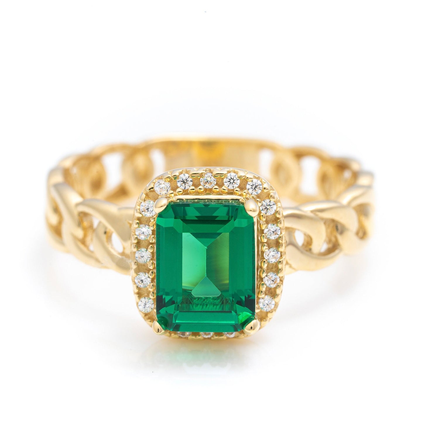 14k Solid Gold Emerald Art Deco Ring / Real Gold Premium Baguette Ring /  Handmade Fine Jewelry By Selanica