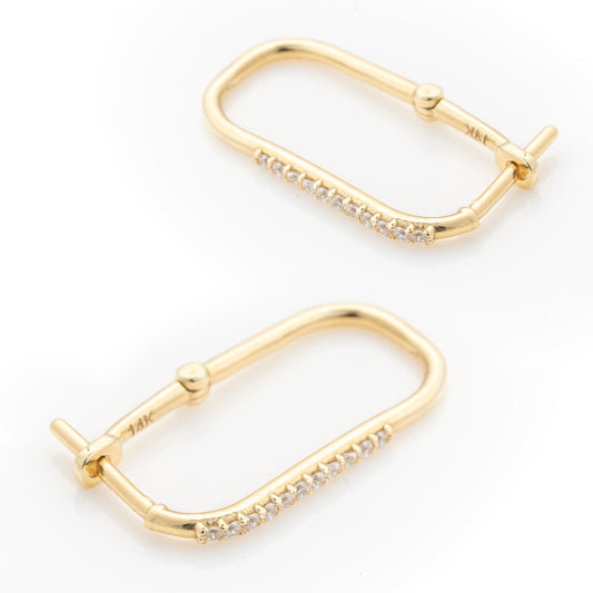 14k Solid Gold Rectangular Pave Setting Hoop Earrings, Premium Lightweight and Sturdy Hoops For Her, Handmade Fine Jewelry By Selanica